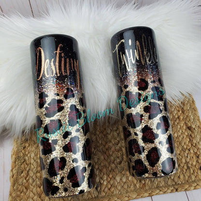 Personalized Black Gold Leopard Glitter Tumbler