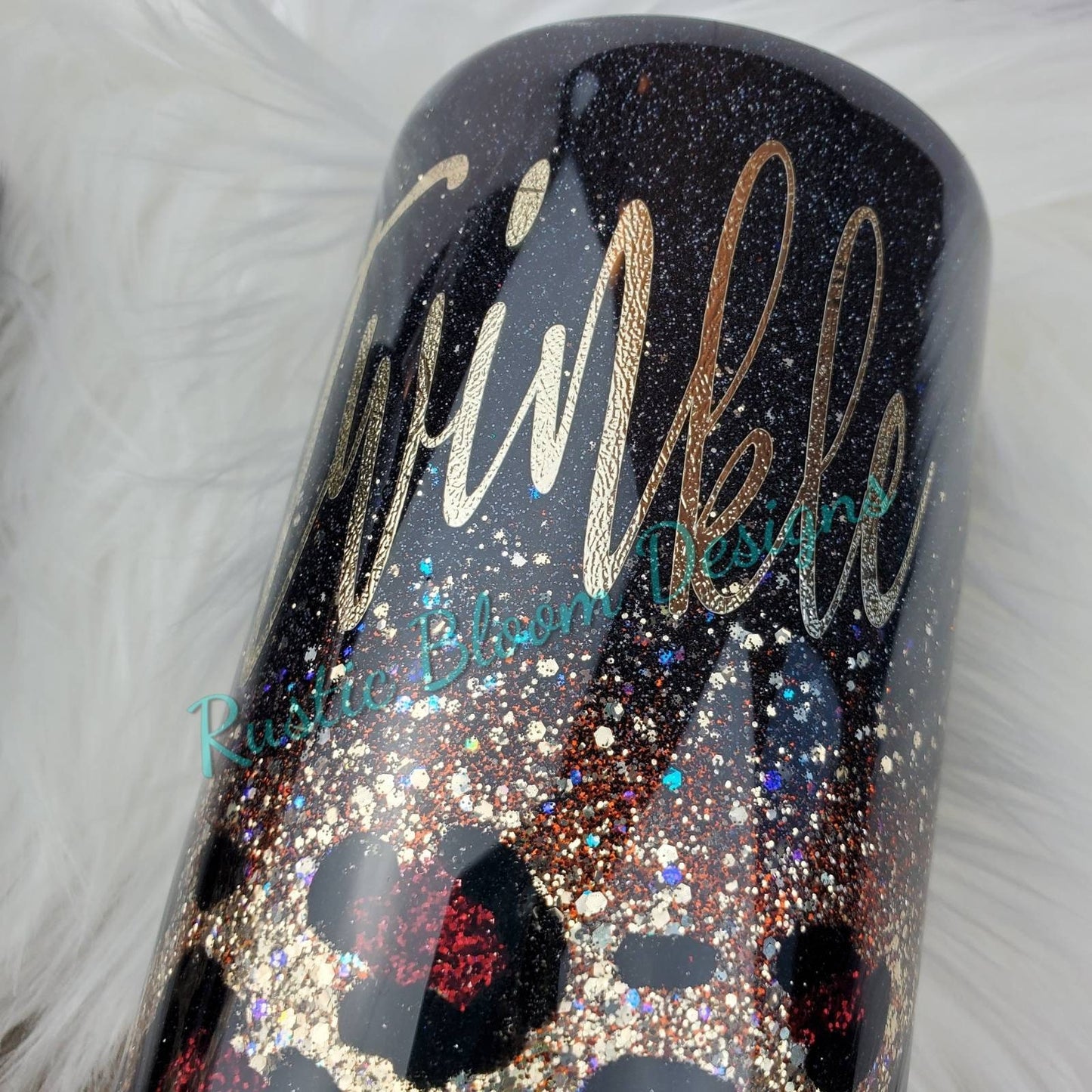 Personalized Black Gold Leopard Glitter Tumbler