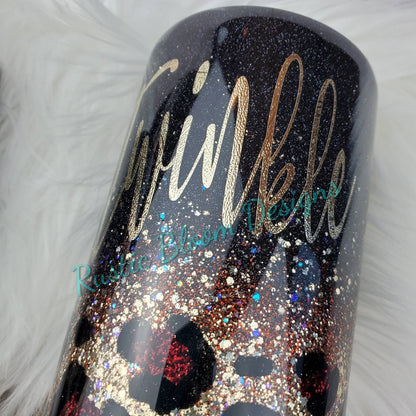 Personalized Black Gold Leopard Glitter Tumbler