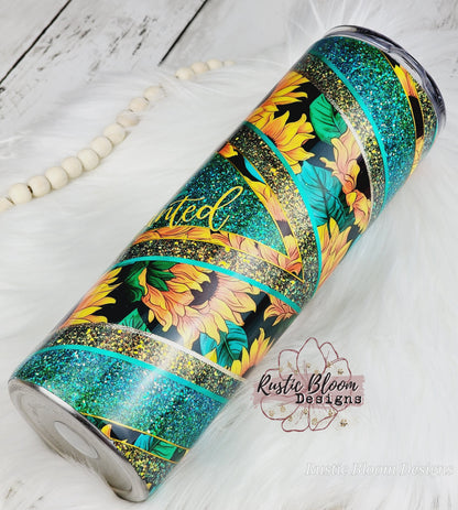 Glitter Sunflower VSplit Tumbler Gift for Her Custom Cups Personalized gifts Teal  VSplit 30oz Ready-to-ship