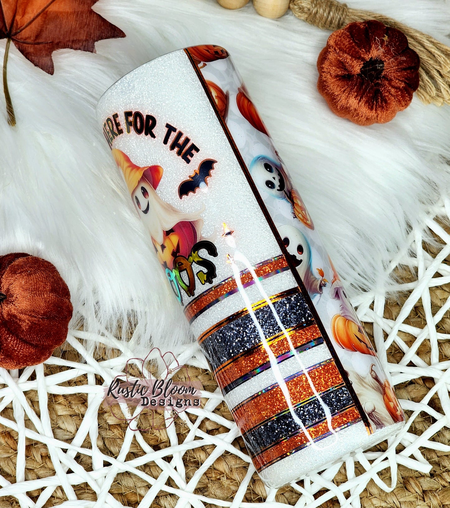 Cute Ghost Pumpkin Glitter insulated Custom Halloween Tumbler Spooky Season insulated 20oz tumbler. tumbler to go. Custom Glitter mug