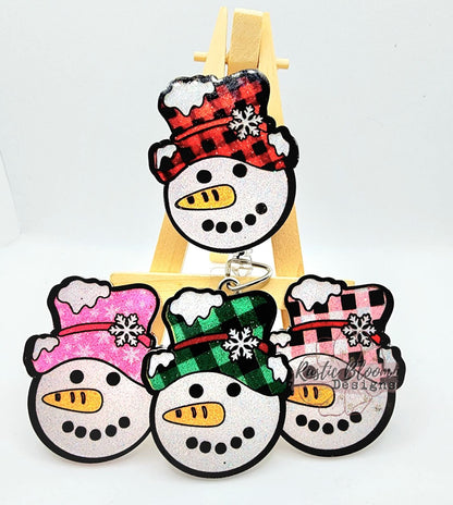 Glitter Snowman Christmas Badge Reel Interchangeable retractable Personalized Custom Work ID Nurse Gift Teacher Christmas buffalo plaid hat
