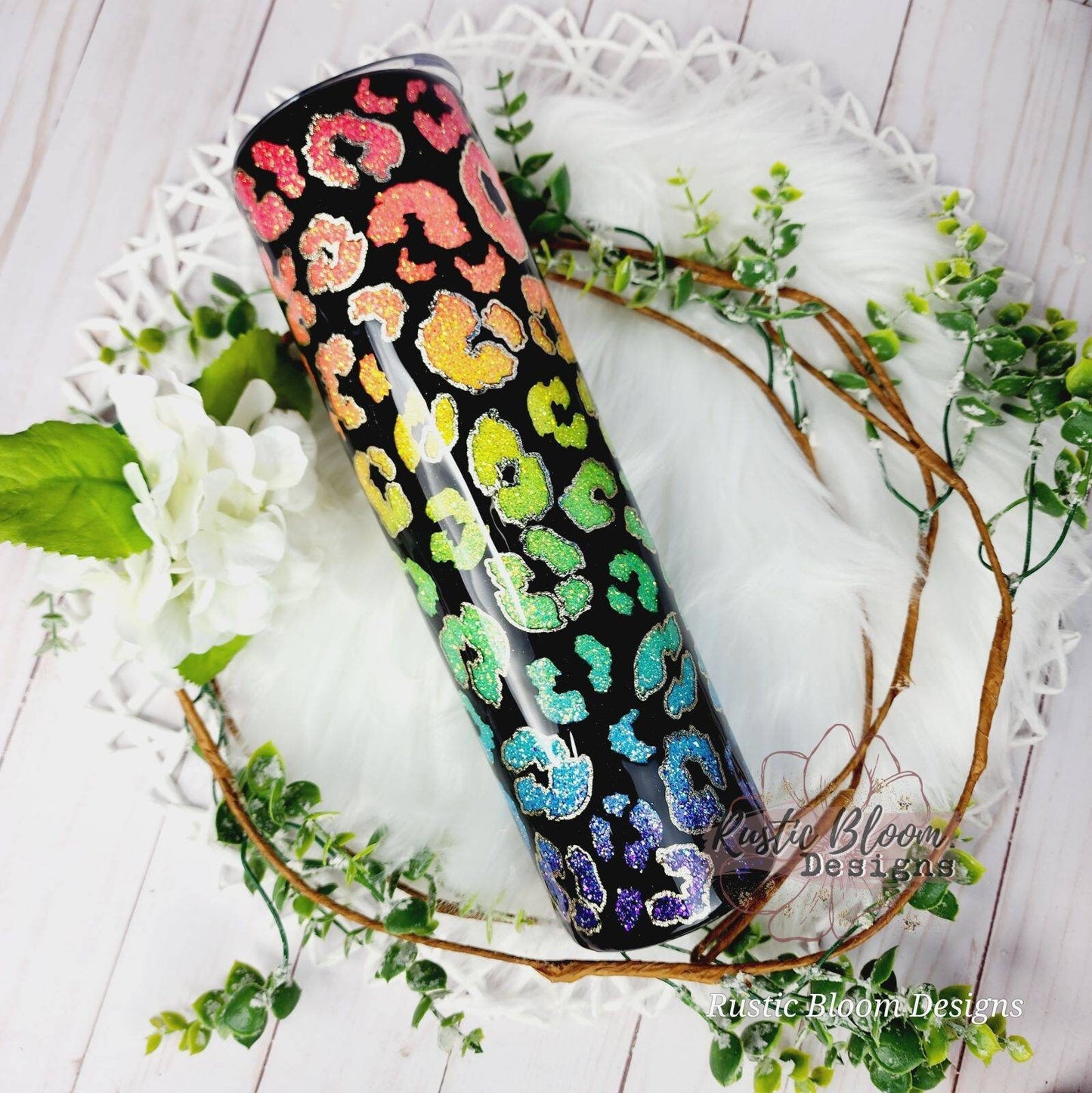 Leopard Rainbow Glitter Peekaboo Tumbler gift for her Cheetah Print Custom Personalized Tumbler Epoxy ombre to go mug insulated Travel mug