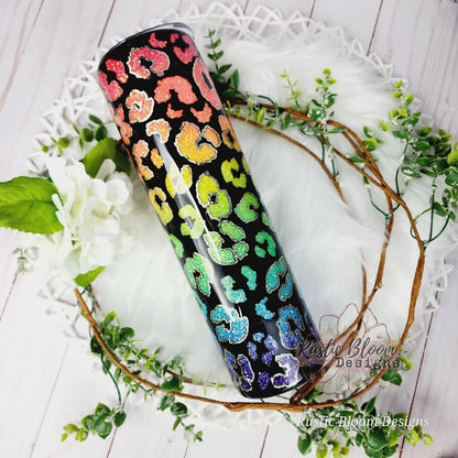 Leopard Rainbow Glitter Peekaboo Tumbler gift for her Cheetah Print Custom Personalized Tumbler Epoxy ombre to go mug insulated Travel mug
