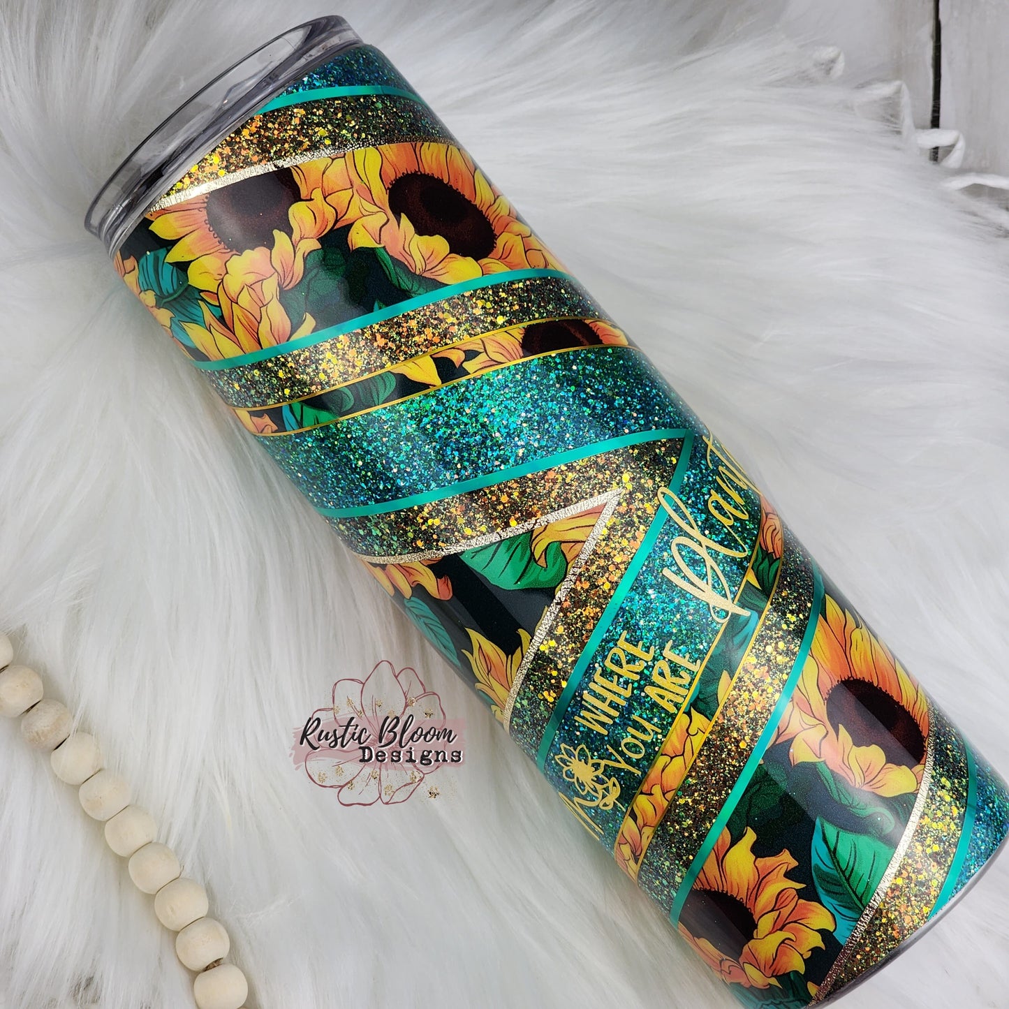 Glitter Sunflower VSplit Tumbler Gift for Her Custom Cups Personalized gifts Teal  VSplit 30oz Ready-to-ship