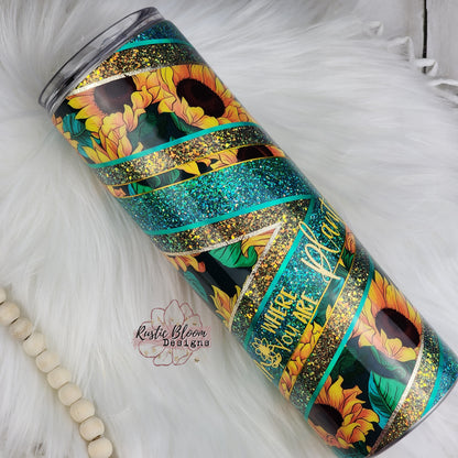 Glitter Sunflower VSplit Tumbler Gift for Her Custom Cups Personalized gifts Teal  VSplit 30oz Ready-to-ship