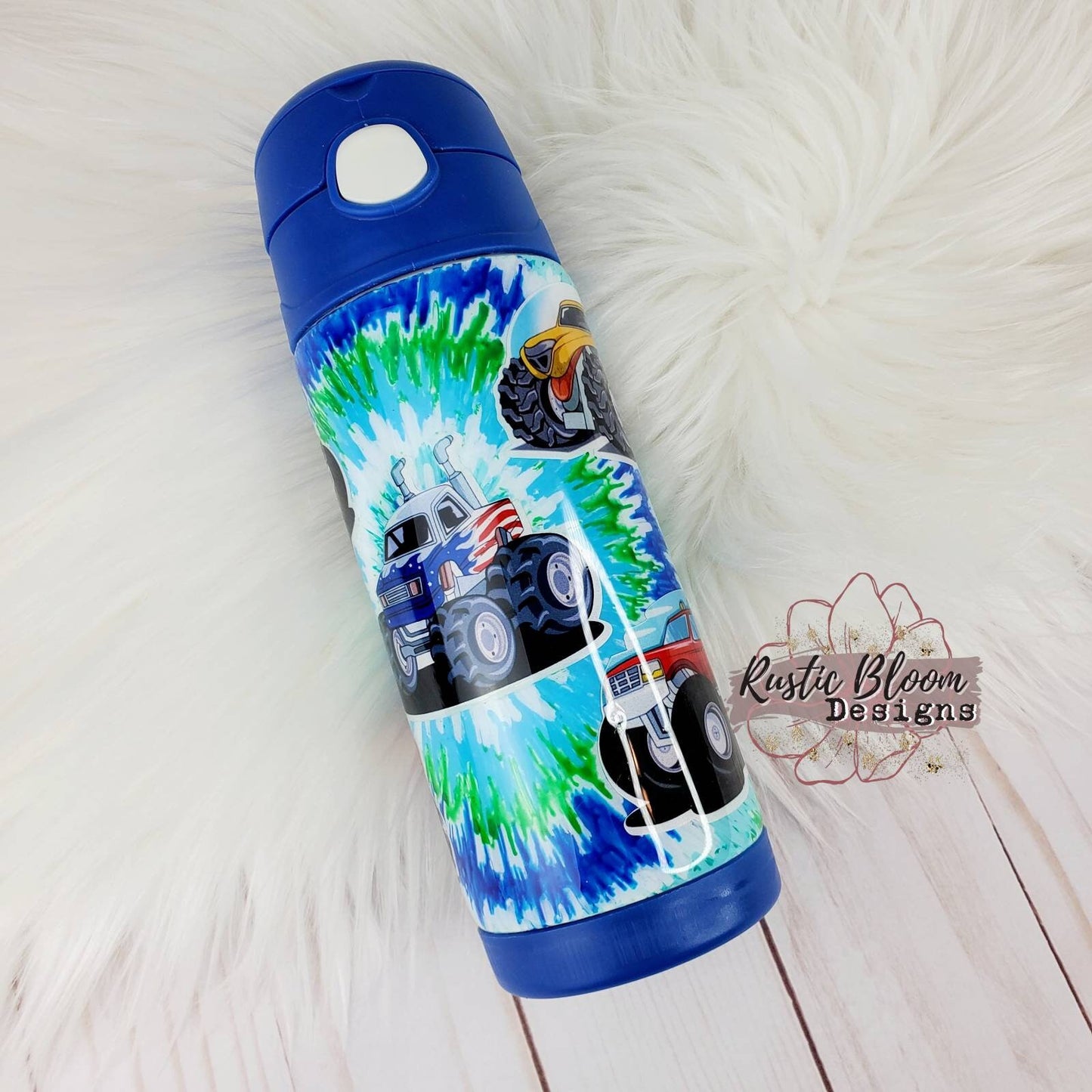 Monster Truck Tie-Dyed Kids Water Bottle Flip Top Tumbler Kids Birthday gift Custom Cups Boy Gifts Personalized gifts Son gift