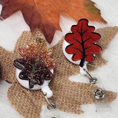 Fall Leaf Glitter Badge Reel Interchangeable Name Tag Work ID Holder Personalized Nurse Gift for Teacher Holiday Badge Seasonal Badge