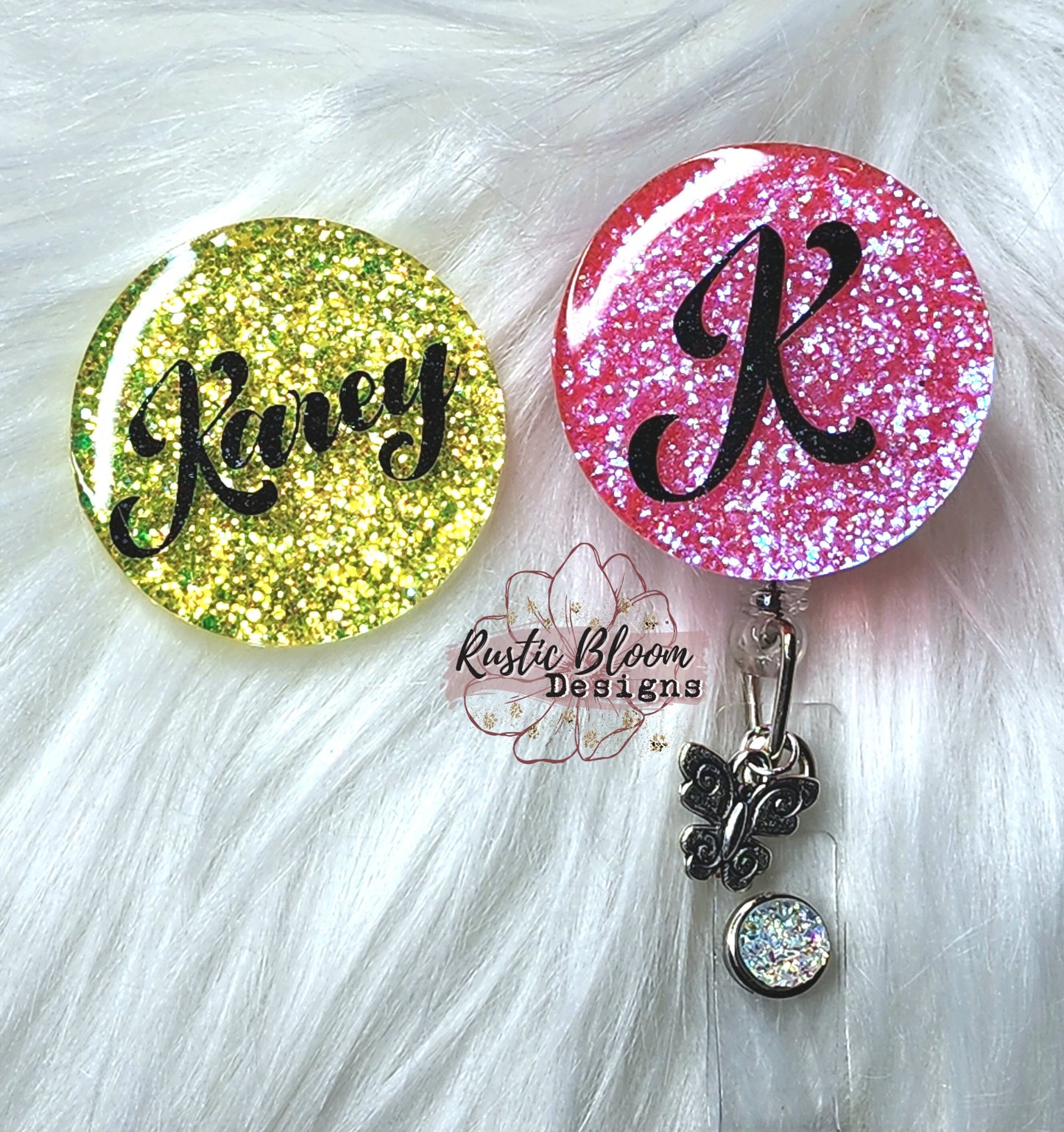 Monogram Glitter Badge Personalized Initial Nurse Badge Custom Badge Reel Work Name Tag Teacher Gift Retractable Badge Reel employee Gift C