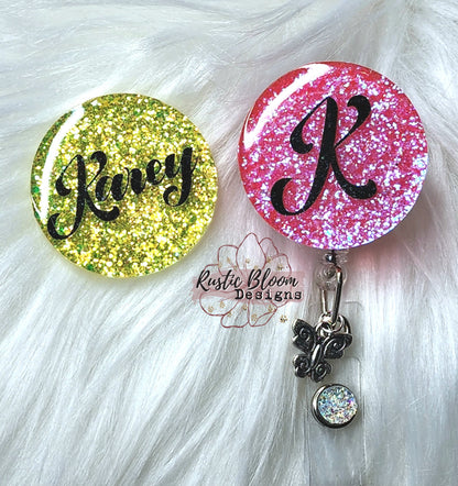 Monogram Glitter Badge Personalized Initial Nurse Badge Custom Badge Reel Work Name Tag Teacher Gift Retractable Badge Reel employee Gift C