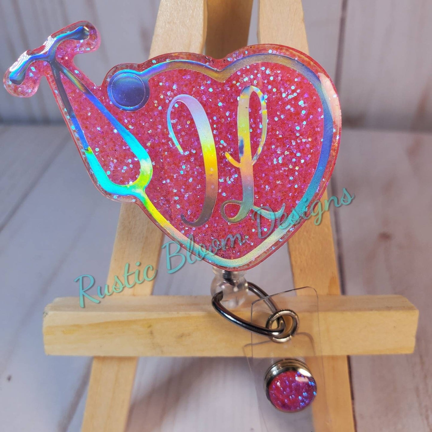 Nurse Heart Glitter Stethescope Badge Reel Interchangeable Custom nurse gift for her teacher gift personalized Healthcare Badge Holder