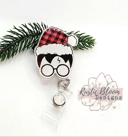Glitter Harry Potter Santa Hat Badge Reel Interchangeable retractable Custom Work ID Nurse Gift Teacher Christmas Buffalo Plaid