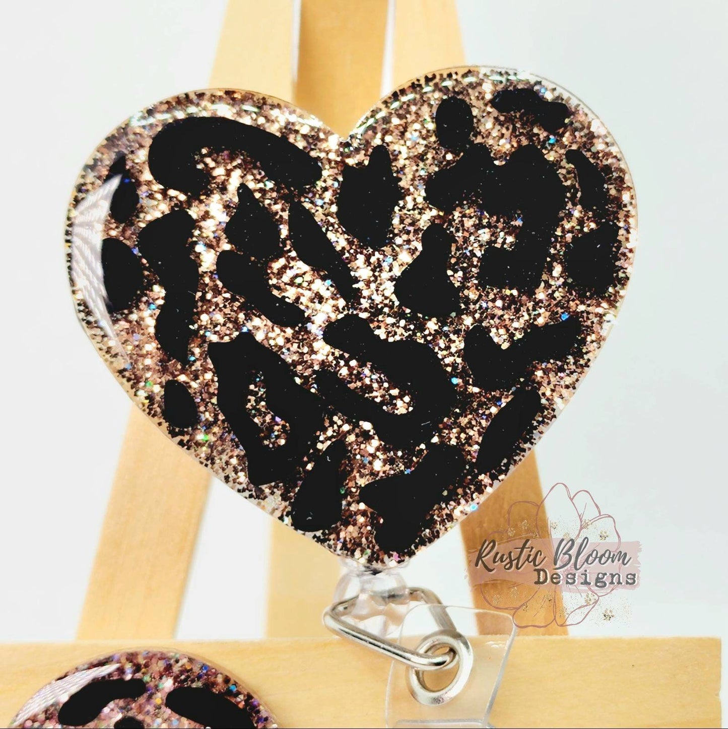 Heart Shaped Leopard Print and glitter Badge Reel