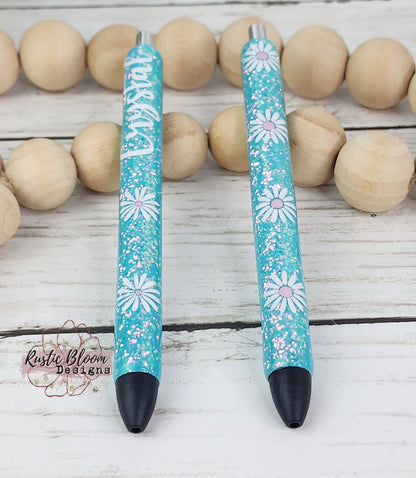 Personalized Daisy Glitter Gel Pen, Epoxy flower Nurse Gift Pen, Teacher Gift Custom Gift for her, Planner accessories