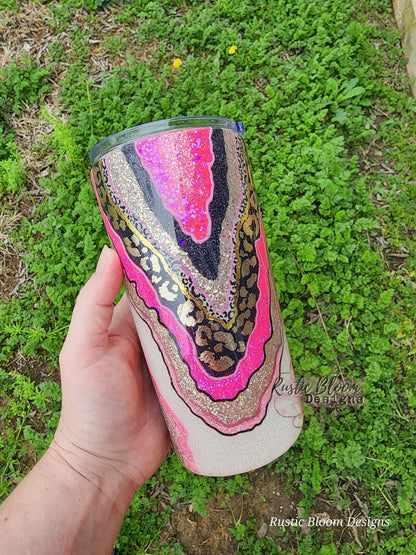 Geode Glitter Tumbler Pink Geode Tumbler  Leopard Geode Cheetah Print Tumbler Custom Tumbler Personalized Epoxy Tumbler Sparkle Mug To Go