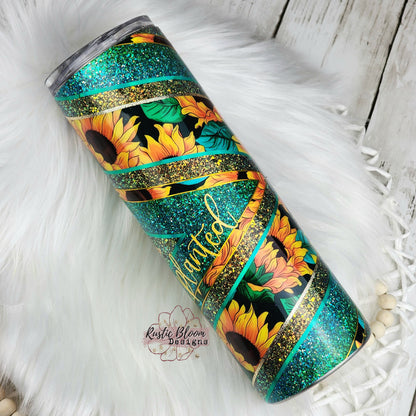 Glitter Sunflower VSplit Tumbler Gift for Her Custom Cups Personalized gifts Teal  VSplit 30oz Ready-to-ship