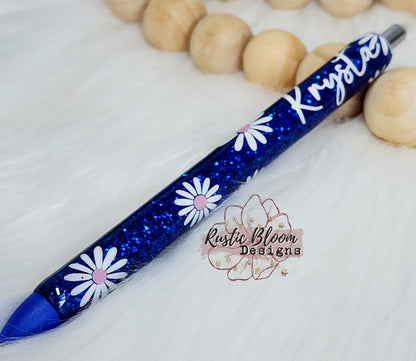 Personalized Daisy Glitter Gel Pen, Epoxy flower Nurse Gift Pen, Teacher Gift Custom Gift for her, Planner accessories