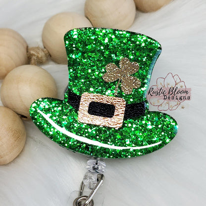 Glitter Leprechaun Hat St Patrick's Day Badge Reel