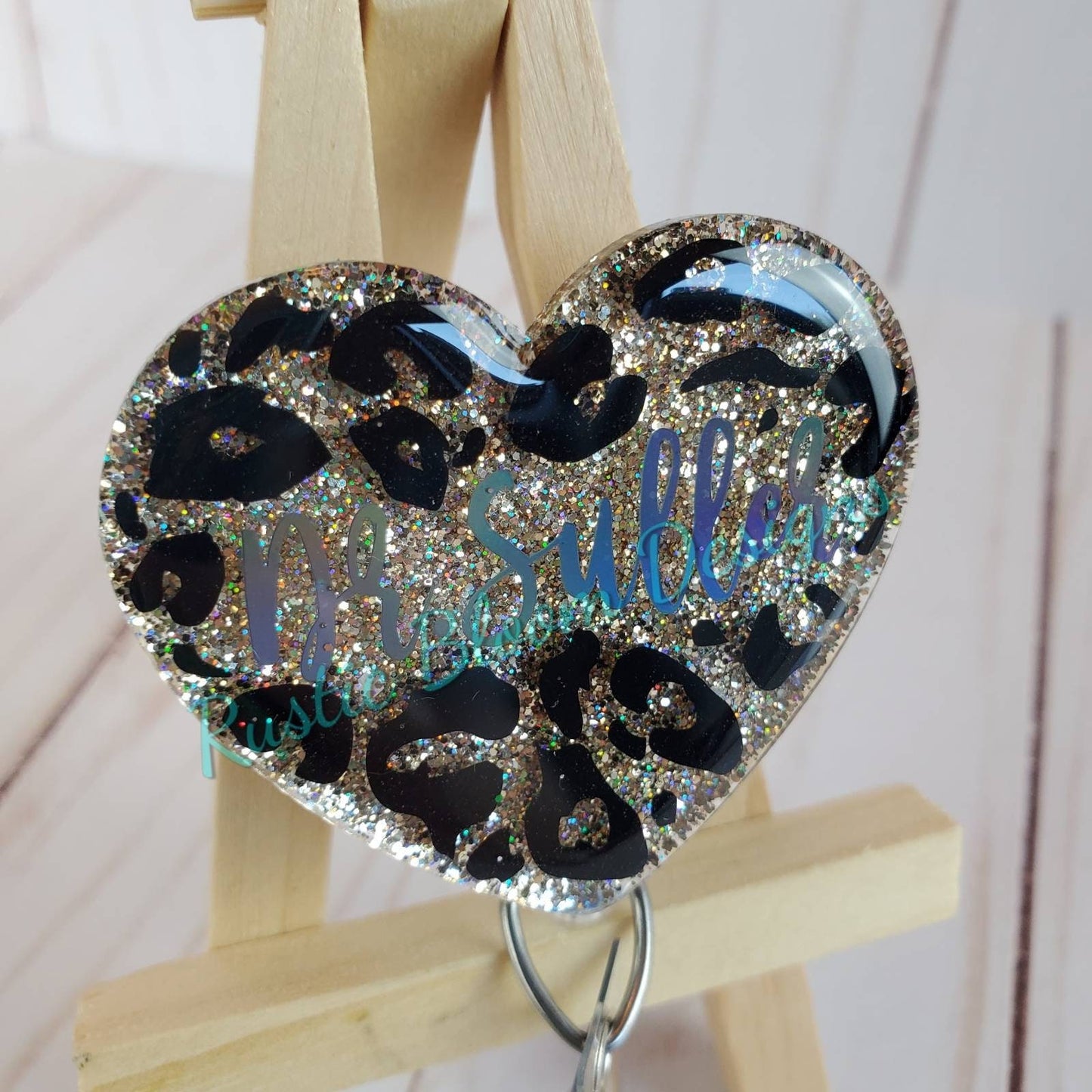 Heart Shaped Leopard Print and glitter Badge Reel