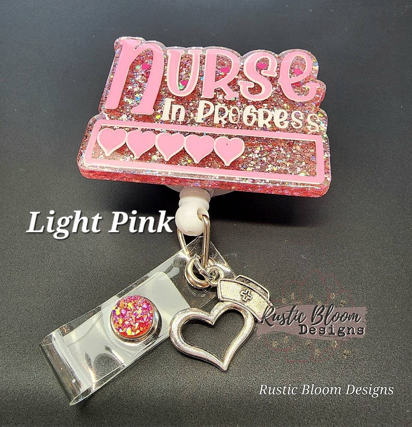 NURSE In Progress Badge Reel Retractable Interchangeable Nursing School Name Holder Custom Gift For Her Student ID Nursing school Name Tag