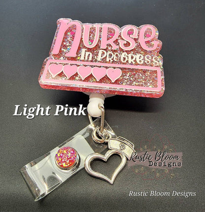 NURSE In Progress Badge Reel Retractable Interchangeable Nursing School Name Holder Custom Gift For Her Student ID Nursing school Name Tag