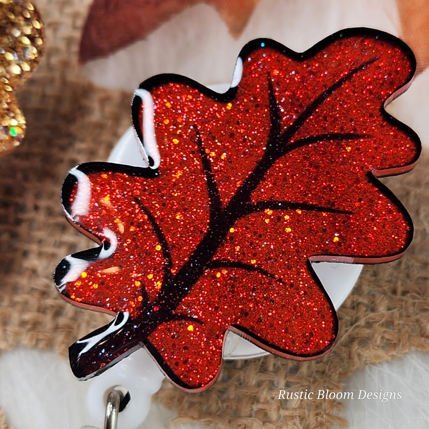 Fall Leaf Glitter Badge Reel Interchangeable Name Tag Work ID Holder Personalized Nurse Gift for Teacher Holiday Badge Seasonal Badge