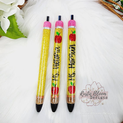 Personalized Pencil Glitter Gel Pen, Epoxy flower Nurse Gift Pen, Teacher Pen Gift Custom Gift for her, Planner accessories