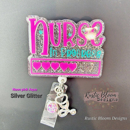 NURSE In Progress Badge Reel Retractable Interchangeable Nursing School Name Holder Custom Gift For Her Student ID Nursing school Name Tag