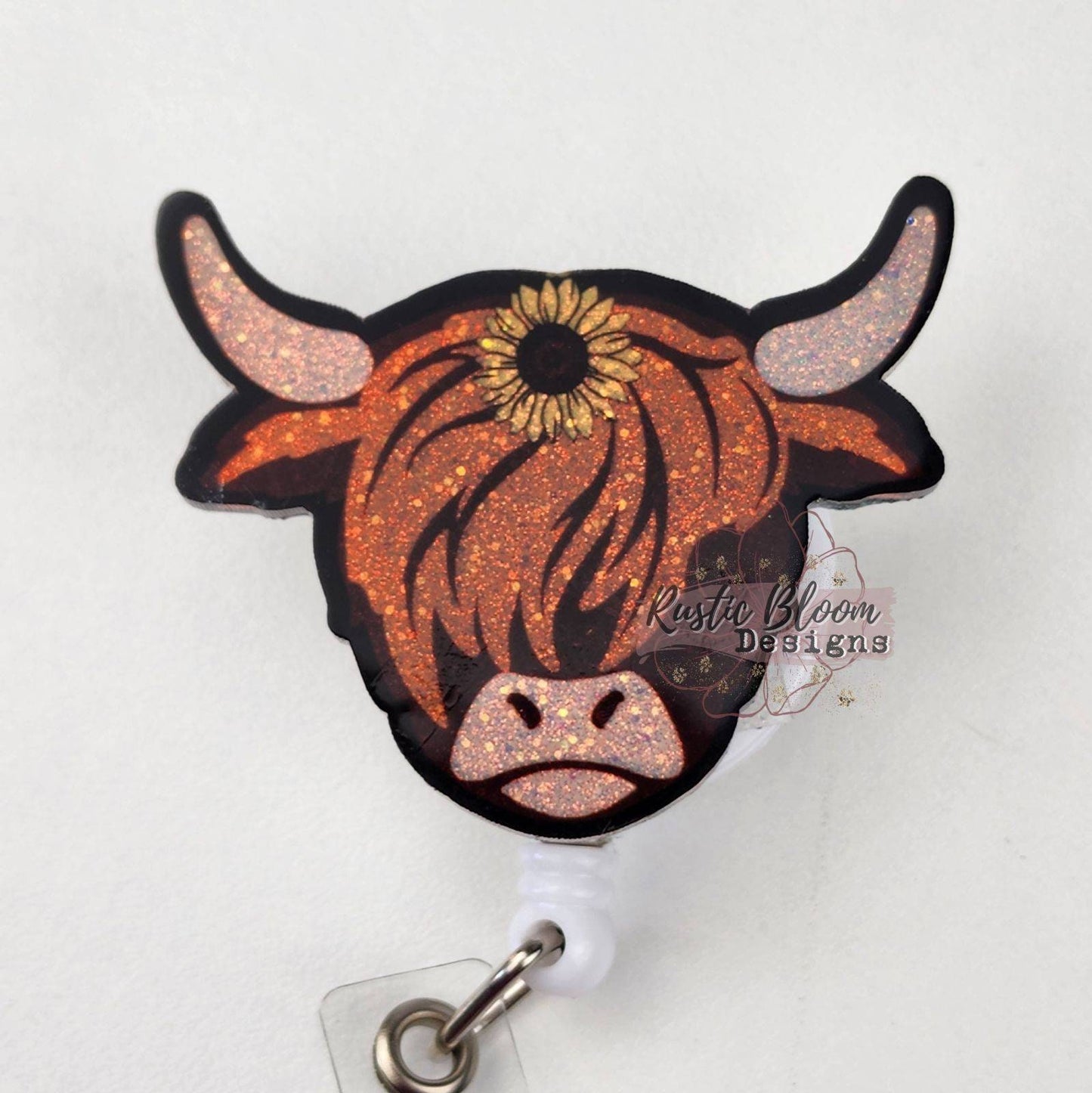 HIGHLAND Cow Glitter Badge Nurse Name Holder Custom Gift For Her Work ID holder Western