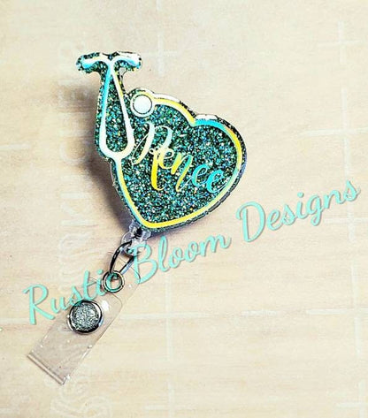 Nurse Heart Glitter Stethescope Badge Reel Interchangeable Custom nurse gift for her teacher gift personalized Healthcare Badge Holder