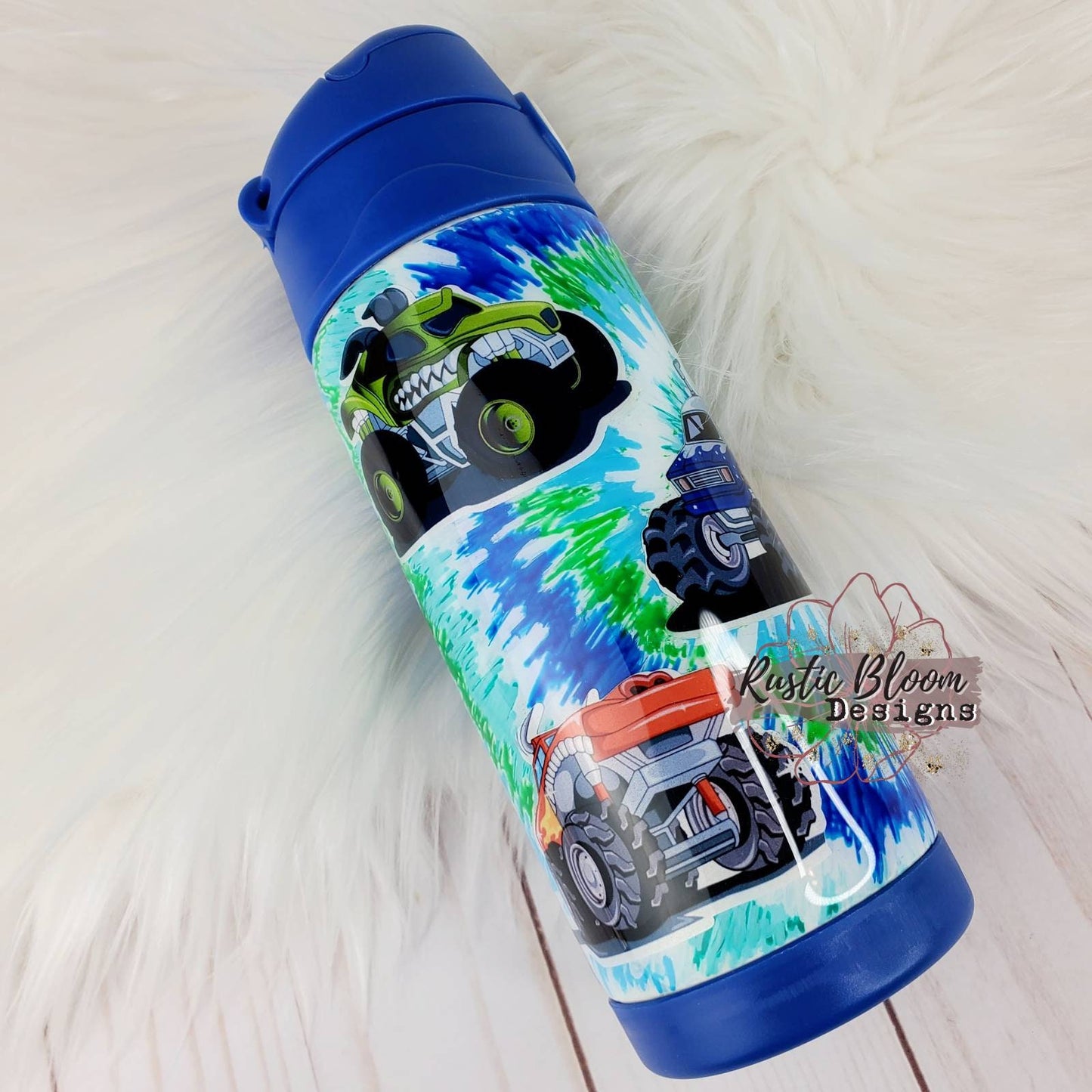 Monster Truck Tie-Dyed Kids Water Bottle Flip Top Tumbler Kids Birthday gift Custom Cups Boy Gifts Personalized gifts Son gift