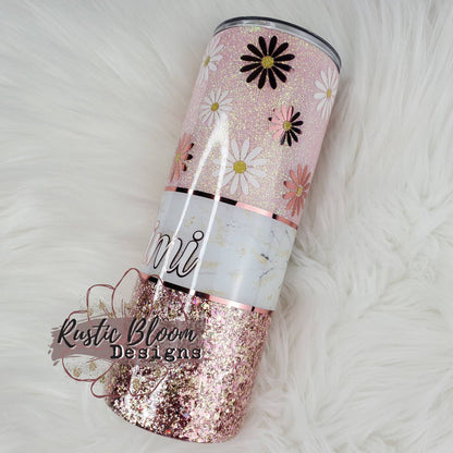 Daisy Rose Gold Glitter Tumbler  Mother's Day gift Custom Cups Nurse Gifts Personalized gifts teacher appreciation gift for mom gift