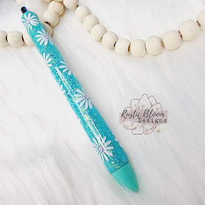 Personalized Daisy Glitter Gel Pen, Epoxy flower Nurse Gift Pen, Teacher Gift Custom Gift for her, Planner accessories