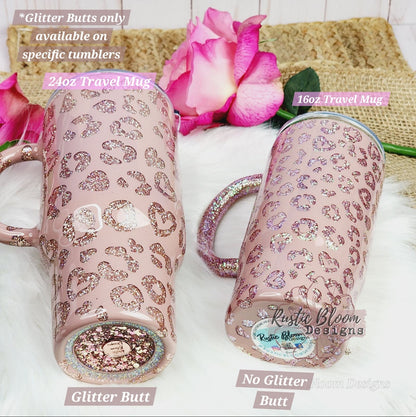 Glitter Pink Peekaboo Leopard Print Cheetah Tumbler Custom Gift for Her Travel Mug Personalized Insulated Coffee Cup with Handle Hot Drinks