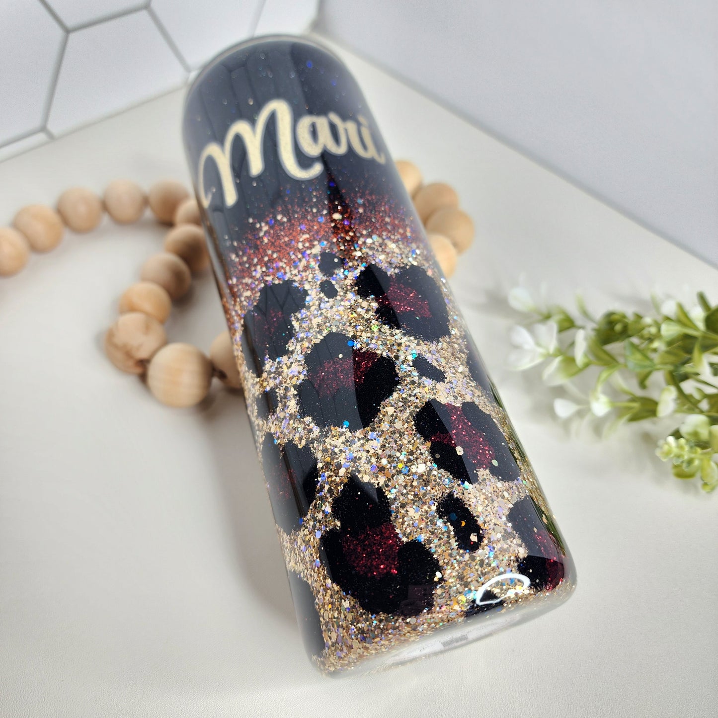 Gold & Black Ombre Leopard Print Glitter Tumbler | Rustic Bloom Designs